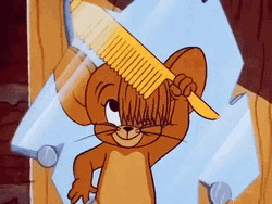 Jerry Mouse Brushing Hair Center Part Mirror Reflection