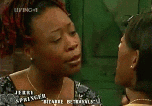 Jerry Springer Bizarre Betrayals Is The Name Of The Show Being Shown GIF