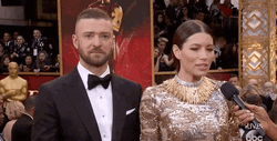 Jessica Biel Being Interviewed With Justin Timberlake GIF