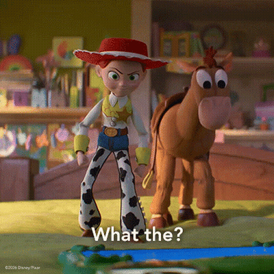 Jessie From Toy Story Is Standing Next To A Stuffed Horse And Says What The GIF