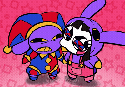 Jester And Bunny On Pink Background Named Amanda GIF