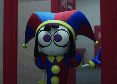 Jester Cartoon Character Near Red Exit Sign GIF