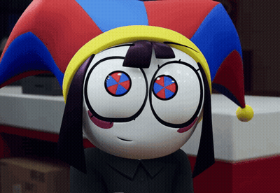 Jester Hat Character With Button Eyes Talking To Another GIF