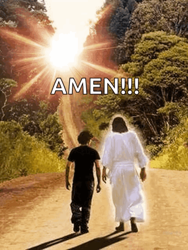 Jesus and Boy Walking Down Dirt Road