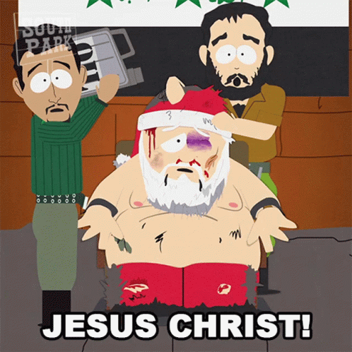 Jesus Christ Is Written On A Cartoon Of Santa GIF