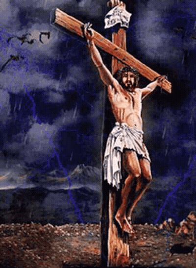 Jesus Hanging On Cross With Lightning GIF