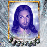 Jesus Holding Cross With Dobe Repel GIF