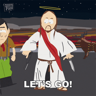 Jesus Holding Knife Saying Let's Go GIF