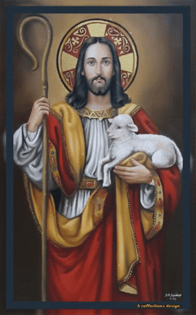 Jesus Holding Sheep And Cane GIF