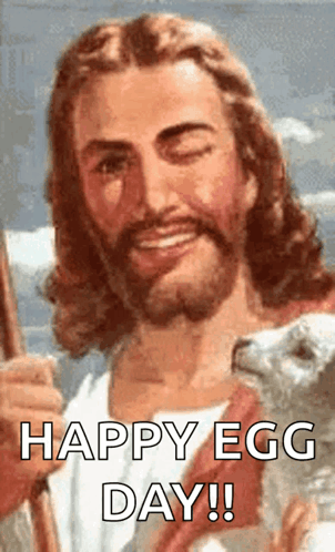 Jesus Holding Sheep Saying Happy Egg Day GIF