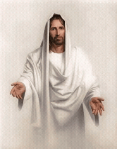 Jesus In White Robe Arms Outstretched GIF