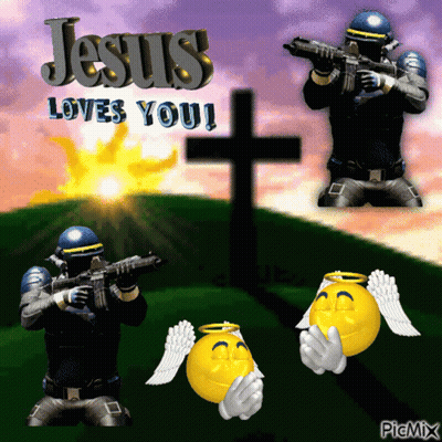 Jesus Loves You Is Written On A Poster With A Cross In The Background GIF