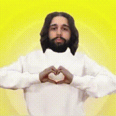 Jesus Making Heart With Hands On Yellow Background GIF