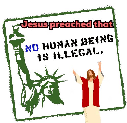 Jesus Preached That No Human Being Is Illegal With A Statue Of Liberty In The Background Sticker