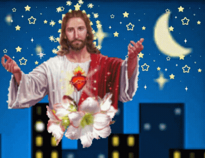 Jesus Surrounded By Stars And Flowers GIF