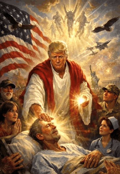 Jesus Touching Man's Forehead With American Flag GIF