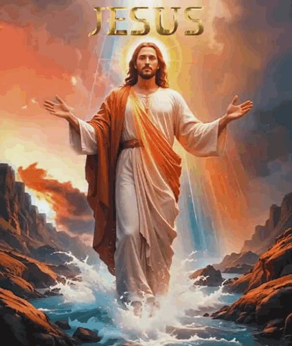 Jesus Walking Out Of Water With Arms Outstretched GIF