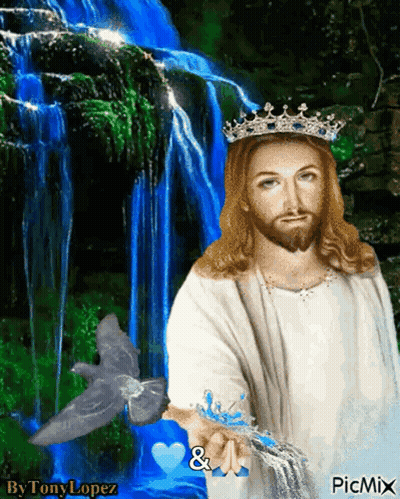 Jesus With Waterfall Background GIF