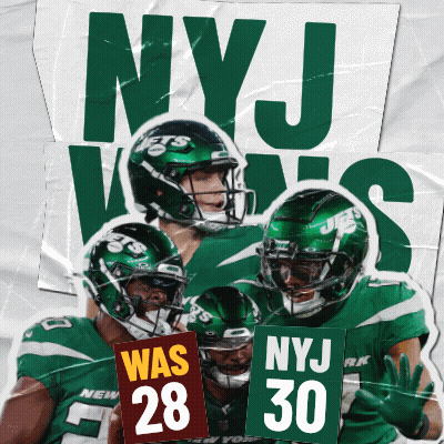 Jets Football Players Holding NYJ 28 And NYJ 30 Signs GIF