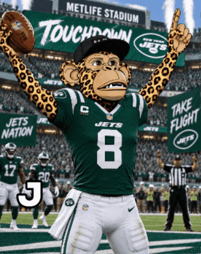 Jets Mascot Holding Football In Front Of MetLife Stadium Sign GIF