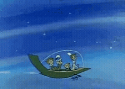 Jetsons Logo Cartoon Characters In Spaceship GIF