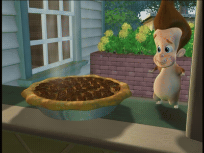 Jimmy Neutron Standing Next To Bowl Of Pie On Porch GIF