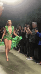 Jlo Green Dress Walking On Runway GIF