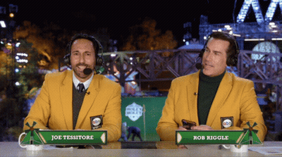 Joe Tessitore And Rob Riggle At Podium GIF
