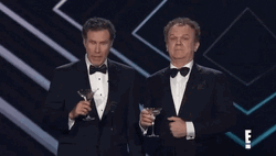 John C Reilly Will Ferrell Drinking On Stage GIF