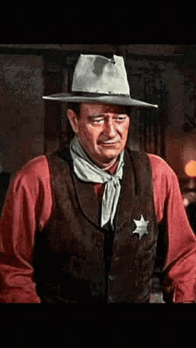 John Wayne Cowboy Hat Vest Sheriff Badge GIF