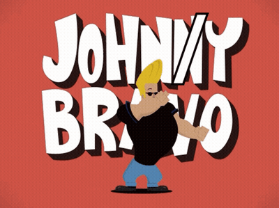 Johnny Bravo Standing In Front Of Red Background GIF