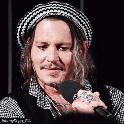 Johnny Depp Holding Microphone Wearing Hat GIF