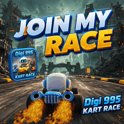 Join My Race Sign With Robot Driving Kart GIF