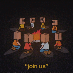 Join Us Box Head Bonfire Vector Illustration GIF