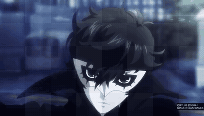Joker From Persona 5 Is Wearing A Clown Mask And A Black Cape . GIF