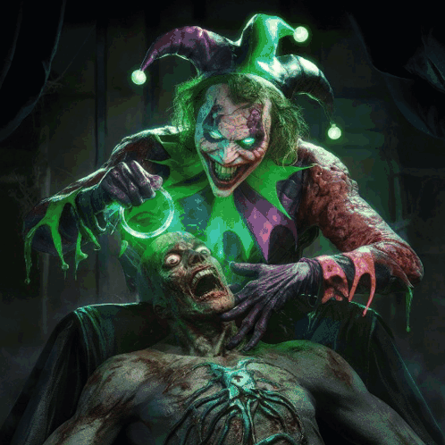 Joker Holding Ring Over Zombie GIF