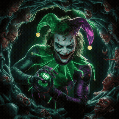 Joker In Purple And Green Outfit Holding Green Light GIF