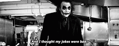 Joker Standing In Kitchen Talking About Bad Jokes GIF