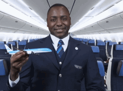 Jolly Flight Attendant Flying Tiny Airplane GIF