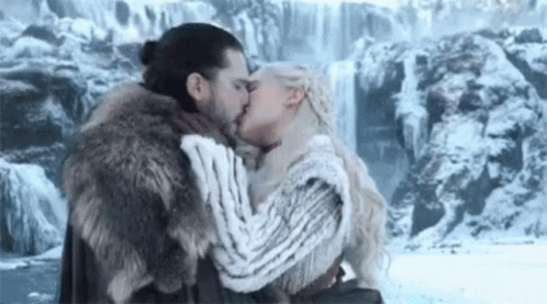 Jon Snow And Daenerys Targaryen Kissing In Front Of A Waterfall . GIF