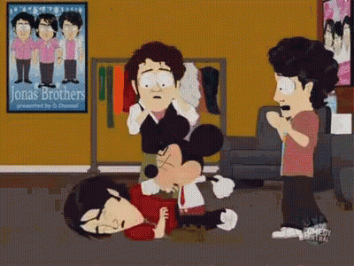 Jonas Brothers and Mickey Mouse in a Room