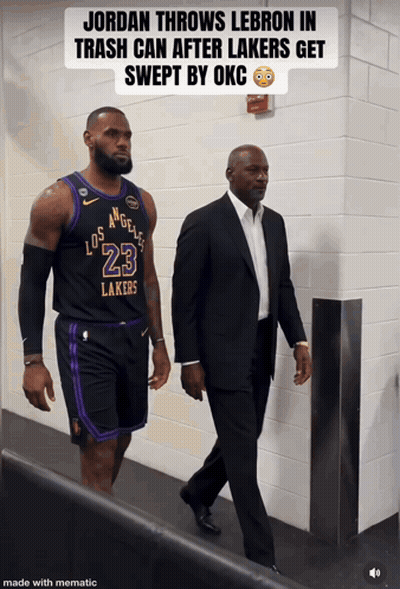 Jordan Throws Lebron In Trash Can After Lakers Get Swept By Okc Meme GIF