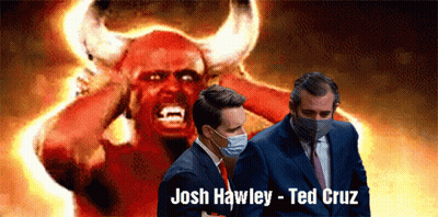 Josh Hawley And Ted Cruz Standing In Front Of A Demon GIF