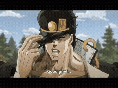 Jotaro Kujo From Jojo 'S Bizarre Adventure Is Wearing A Hat And Holding A Cane . GIF