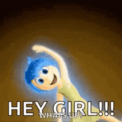 Joy From Inside Out Is Doing A Yoga Pose And Saying Hey Girl What 'S Up . GIF