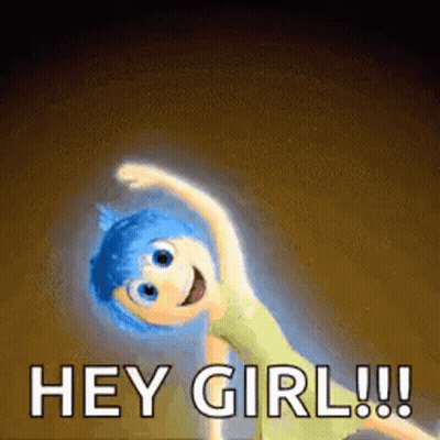 Joy From Inside Out Is Doing A Yoga Pose And Says `` Hey Girl ! '' GIF