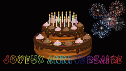 Joyeux Anniversaire Cake And Blinking Fireworks GIF