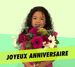 Joyeux Anniversaire Little Girl With Flowers Greeting GIF