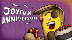 Joyeux Anniversaire Sticker With Cake Greeting GIF