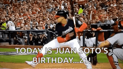 Juan Soto Celebrating 21St Birthday During Baseball Game GIF
